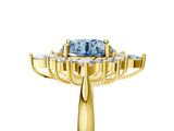 Yellow gold Fancy Blue Round Cut Halo Diamond Cluster Ring with Marquise and Round Stones on a White Gold Band with Prong Setting_5