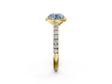 Yellow gold Fancy Blue Round  Cut Halo Diamond Engagement Ring with Pave Band and Four-Prong Setting_31