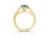 Yellow gold Fancy Blue Round  Cut Halo Diamond Engagement Ring with Pave Band and Four-Prong Setting_32