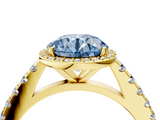 Yellow gold Fancy Blue Round  Cut Halo Diamond Engagement Ring with Pave Band and Four-Prong Setting_33