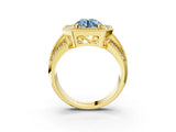 Yellow gold Fancy Blue Round Cut Halo Diamond Engagement Ring with Pave Split Shank and Four-Prong Setting_3