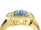 Yellow gold Fancy Blue Round Cut Halo Diamond Engagement Ring with Pave Split Shank and Four-Prong Setting_4
