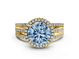 Yellow gold Fancy Blue Round  Cut Halo Diamond Engagement Ring with Split Shank and Four-Prong Setting_20