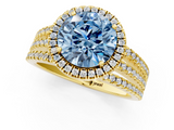 Yellow gold Fancy Blue Round  Cut Halo Diamond Engagement Ring with Split Shank and Four-Prong Setting_21