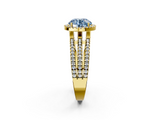 Yellow gold Fancy Blue Round  Cut Halo Diamond Engagement Ring with Split Shank and Four-Prong Setting_22