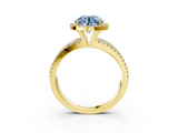 Yellow gold Fancy Blue Round  Cut Halo Diamond Engagement Ring with Split Shank and Four-Prong Setting_23