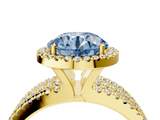 Yellow gold Fancy Blue Round  Cut Halo Diamond Engagement Ring with Split Shank and Four-Prong Setting_24