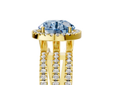 Yellow gold Fancy Blue Round  Cut Halo Diamond Engagement Ring with Split Shank and Four-Prong Setting_25