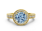 Yellow gold Fancy Blue Round  Cut Halo Diamond Pave Band Ring with Four-Prong Setting_25