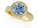 Yellow gold Fancy Blue Round  Cut Halo Diamond Pave Band Ring with Four-Prong Setting_26