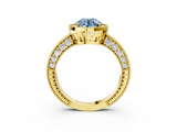 Yellow gold Fancy Blue Round  Cut Halo Diamond Pave Band Ring with Four-Prong Setting_28