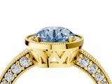 Yellow gold Fancy Blue Round  Cut Halo Diamond Pave Band Ring with Four-Prong Setting_29