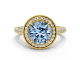 Yellow gold Fancy Blue Round  Cut Halo Diamond Pave Band with Four-Prong Setting_37