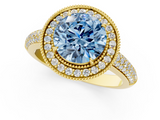 Yellow gold Fancy Blue Round  Cut Halo Diamond Pave Band with Four-Prong Setting_38