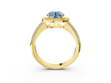 Yellow gold Fancy Blue Round  Cut Halo Diamond Pave Band with Four-Prong Setting_40
