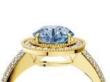 Yellow gold Fancy Blue Round  Cut Halo Diamond Pave Band with Four-Prong Setting_41