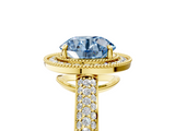 Yellow gold Fancy Blue Round  Cut Halo Diamond Pave Band with Four-Prong Setting_42