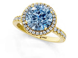 Yellow gold Fancy Blue Round Cut Halo Diamond Pave Band with Prong Setting_1
