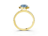 Yellow gold Fancy Blue Round Cut Halo Diamond Pave Band with Prong Setting_3