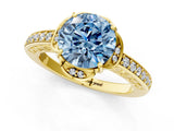 Yellow gold Fancy Blue Round  Cut Halo Diamond Ring with Channel Set Band and Four-Prong Setting_33