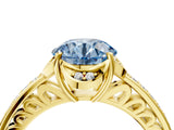 Yellow gold Fancy Blue Round  Cut Halo Diamond Ring with Channel Set Band and Four-Prong Setting_36