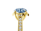 Yellow gold Fancy Blue Round  Cut Halo Diamond Ring with Channel Set Band and Four-Prong Setting_37