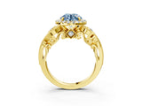 Yellow gold Fancy Blue Round Cut Halo Diamond Ring with Milgrain and Bezel Accents on a Split Shank Band_15