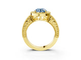 Yellow gold Fancy Blue Round  Cut Halo Diamond Ring with Pavé Band and Four-Prong Setting_84