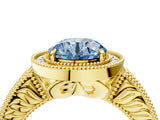 Yellow gold Fancy Blue Round  Cut Halo Diamond Ring with Pavé Band and Four-Prong Setting_85