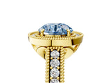 Yellow gold Fancy Blue Round  Cut Halo Diamond Ring with Pavé Band and Four-Prong Setting_86