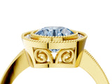 Yellow gold Fancy Blue Round  Cut Halo Diamond Ring with Pavé Band and Milgrain Prong Setting_36