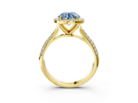 Yellow gold Fancy Blue Round Cut Halo Diamond Ring with Pavé Band_3
