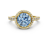 Yellow gold Fancy Blue Round  Cut Halo Diamond Ring with Pave Band and Four-Prong Setting_24