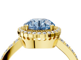 Yellow gold Fancy Blue Round  Cut Halo Diamond Ring with Pave Band and Four-Prong Setting_28