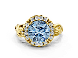 Yellow gold Fancy Blue Round  Cut Halo Diamond Ring with Scrollwork Band and Four-Prong Setting_46