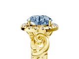 Yellow gold Fancy Blue Round  Cut Halo Diamond Ring with Scrollwork Band and Four-Prong Setting_51