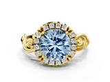 Yellow gold Fancy Blue Round  Cut Halo Diamond Ring with Scrollwork Band and Four-Prong Setting_53