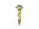 Yellow gold Fancy Blue Round  Cut Halo Diamond Ring with Scrollwork Band and Four-Prong Setting_55