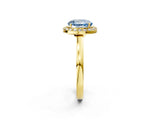 Yellow gold Fancy Blue Round Cut Halo Diamond Ring with Solitaire Band and Prong Setting_2