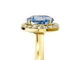 Yellow gold Fancy Blue Round Cut Halo Diamond Ring with Solitaire Band and Prong Setting_5