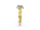 Yellow gold Fancy Blue Round Cut Halo Diamond Solitaire with Filigree Band and Four-Prong Setting_2