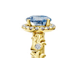 Yellow gold Fancy Blue Round Cut Halo Diamond Solitaire with Filigree Band and Four-Prong Setting_5