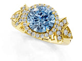 Yellow gold Fancy Blue Round Cut Halo Diamond Split Shank Engagement Ring with Four-Prong Setting_1