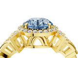 Yellow gold Fancy Blue Round Cut Halo Diamond Split Shank Engagement Ring with Four-Prong Setting_4