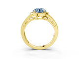 Yellow gold Fancy Blue Round Cut Halo Diamond Split Shank Ring with Prong Setting_3