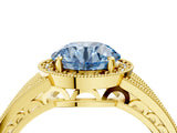 Yellow gold Fancy Blue Round Cut Halo Diamond Split Shank Ring with Prong Setting_4