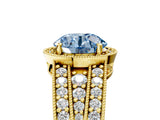 Yellow gold Fancy Blue Round Cut Halo Diamond Split Shank Ring with Prong Setting_5