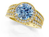 Yellow gold Fancy Blue Round Cut Halo Diamond Split Shank Ring with Prong Setting_7