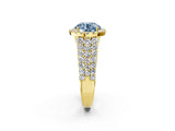 Yellow gold Fancy Blue Round Cut Halo Pavé Diamond Engagement Ring with Split Shank and Four-Prong Setting_5