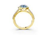 Yellow gold Fancy Blue Round Cut Halo Pavé Diamond Engagement Ring with Split Shank and Four-Prong Setting_6